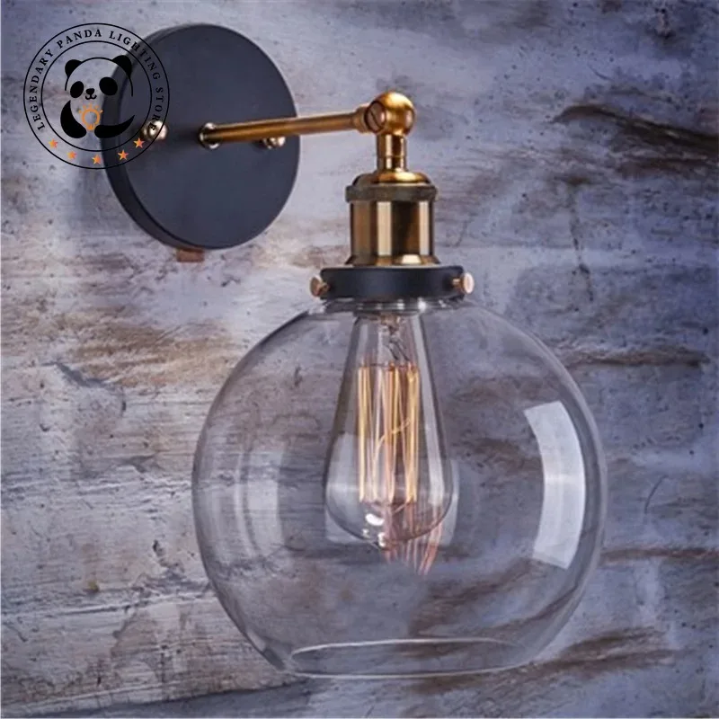 

Nordic Industrial Wall Lamps Retro with Glass Lampshade Wall Sconces Home Decoration Bedside Bedroom Living Room Light Fixtures