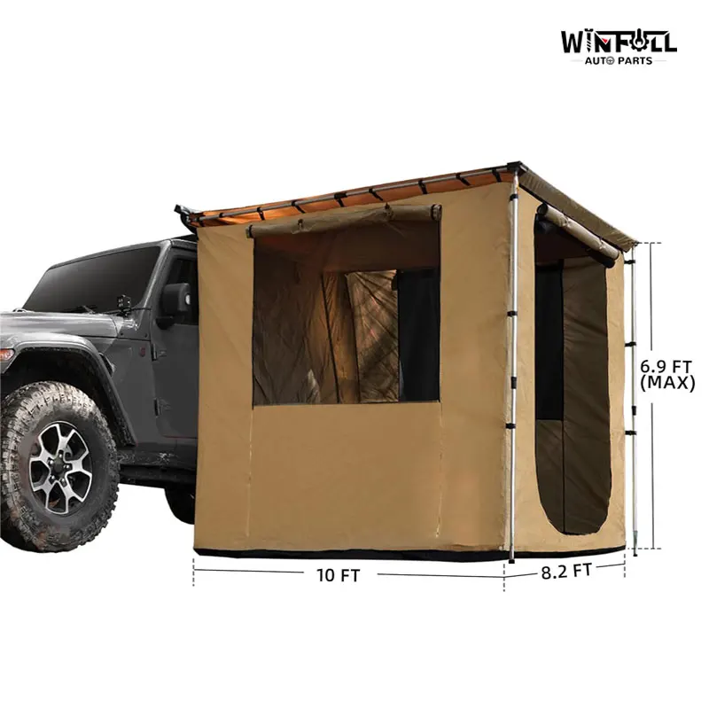 Black PVC Aluminum Alloy Portable Four-season Car Side Awning Waterproof Sunshade SUV Van Camping Shelter Quick