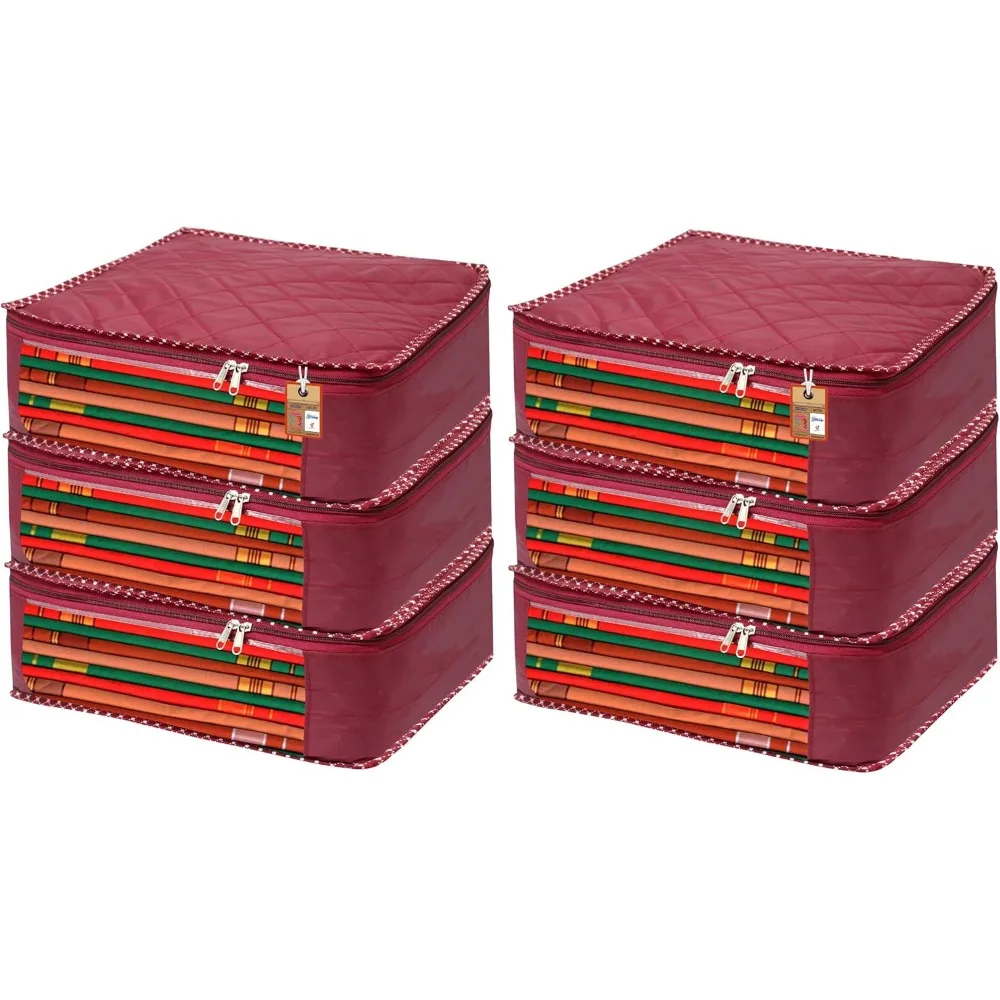 

6-Piece Fabric Sarees Foldable Closet Organizers with Clear View Window and Strong Zipper for Clothing Storage