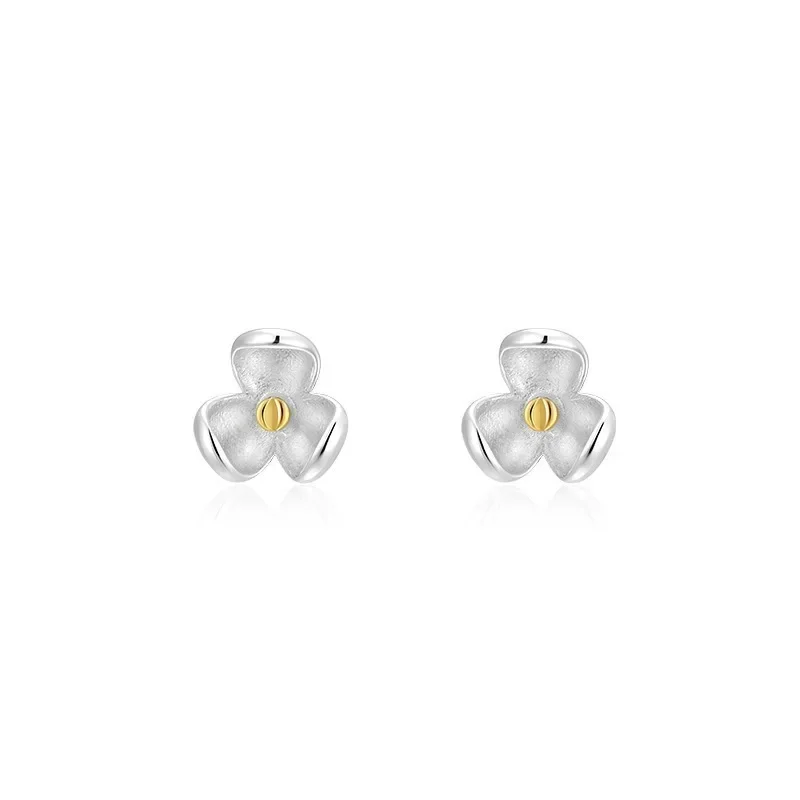 Cute 925 Sterling Silver Magnolia Flower Stud Earrings for Women Girl Korean Three-petaled Small Flower Jewelry Accessories Gift
