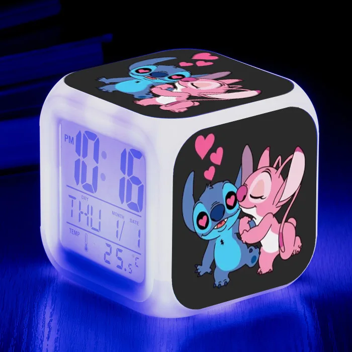 Stitch Alarm Clocks Night Light Color Change 7 Led Anime Lilo&stitchs Stich Desk Home Decor Kids Cartoon Birthday Christmas Gift