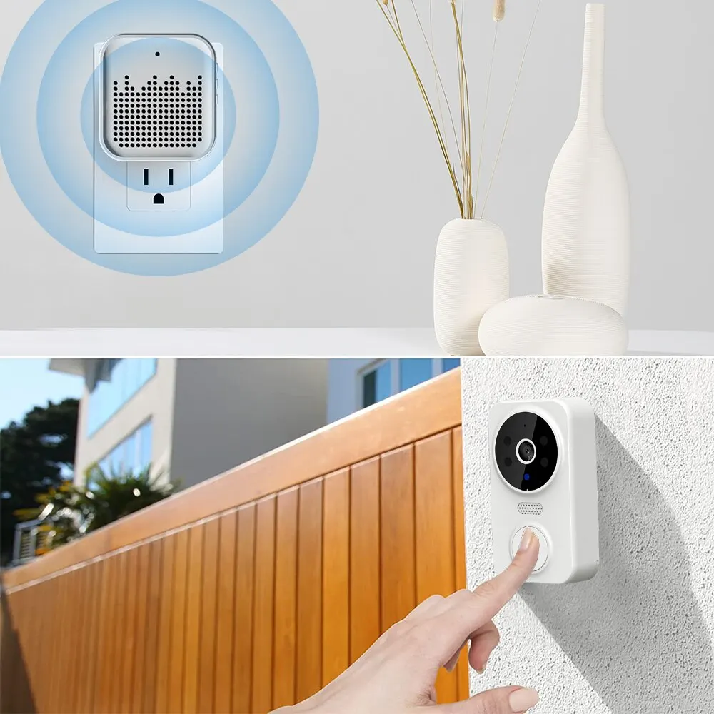 Tuya-M8 Campainha sem fio WiFi, Campainha Intercom Inteligente, 1080 HD, Chime Anel Interior, Câmera De Vídeo