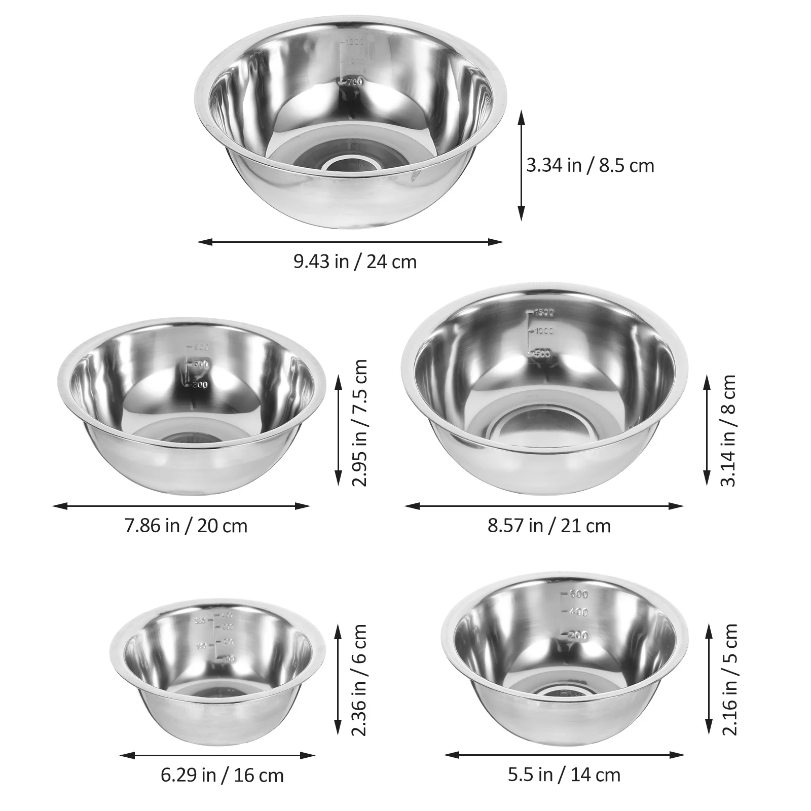 

5Pcs Stainless Steel Mixing Bowls Kitchen Thick Large Salad Food Prep Storage Bowls Rust Resistant Easy Wash