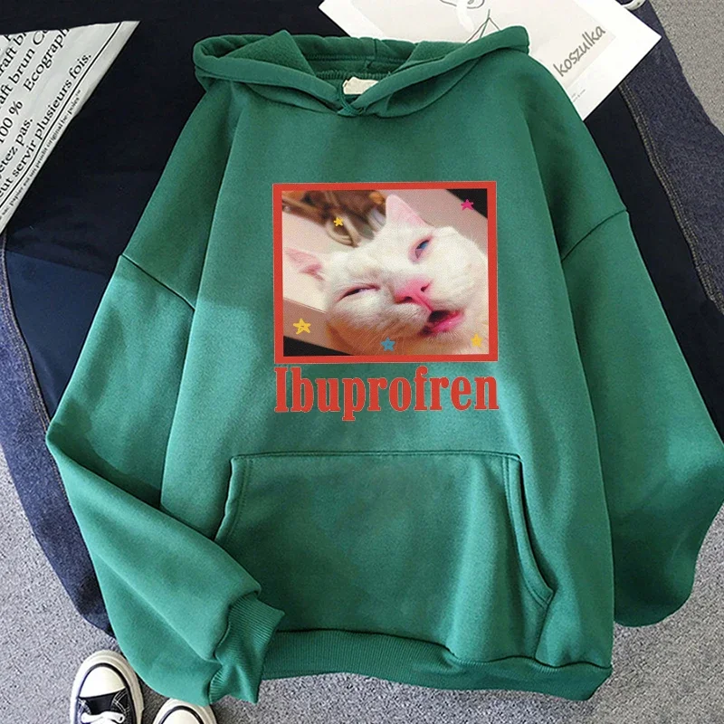 Ibuprofen cat Meme Hoodies Autumn Winter Unisex Clothing Gothic Trends Sweatshirts Funny Kawaii Fashion Unisex Pullovers Tops