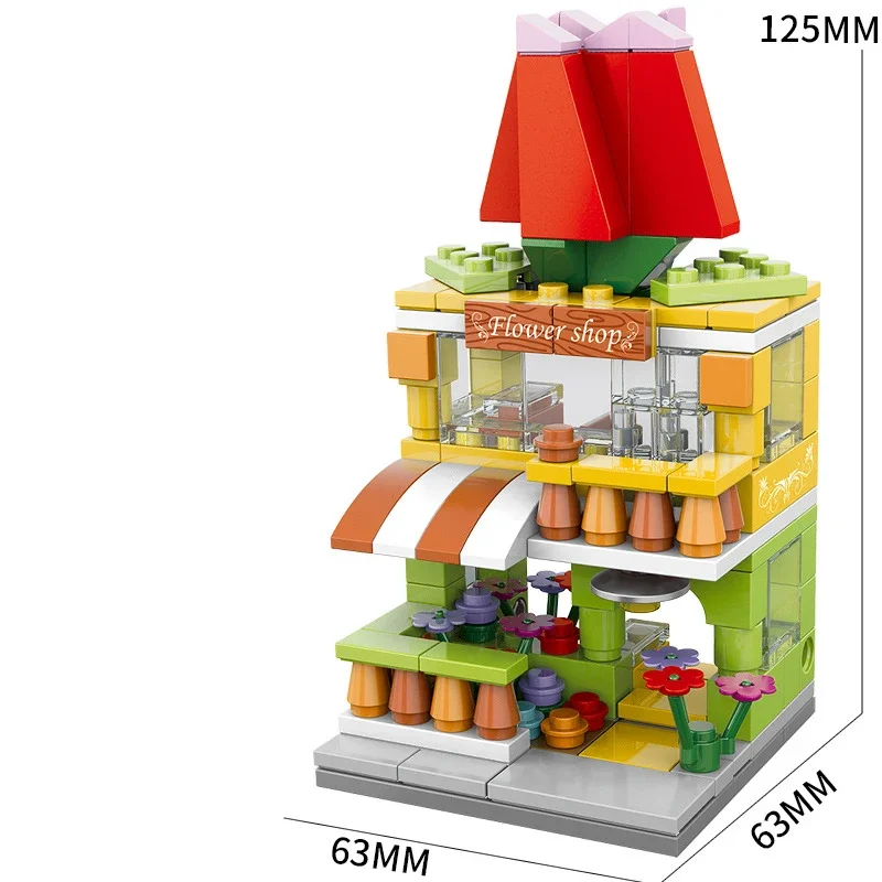 Mini architektura miasta widok ulicy klocki sklepowe Model domowy DIY Mini cegły bożonarodzeniowe zabawki prezentowe dla dzieci