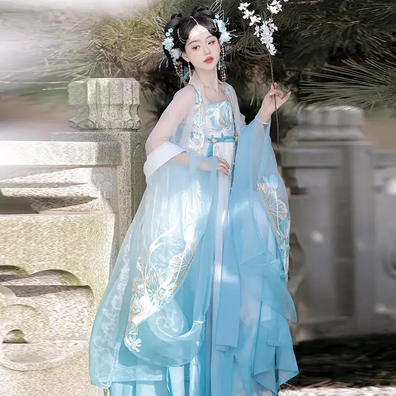 

New Chinese Tang Dynasty heavy industry embroidery big sleeve shirt retro stage cosplay fairy sweet lovely female Hanfu set