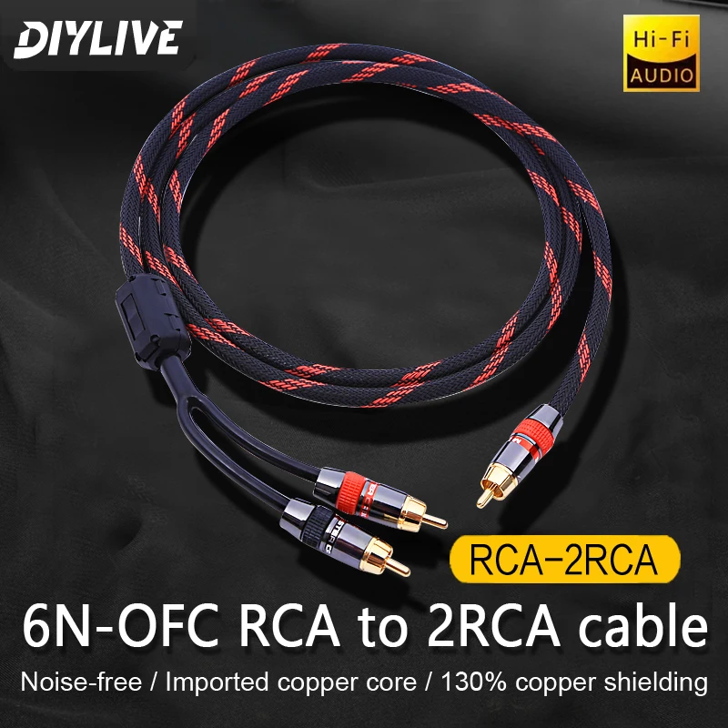 DIYLIVE HIFI Single RCA to Double RCA Subwoofer Audio Cable Pure Copper One Sub-2 Separator Y RCA Cable 1 to 2 (0.5 m ~5 m)