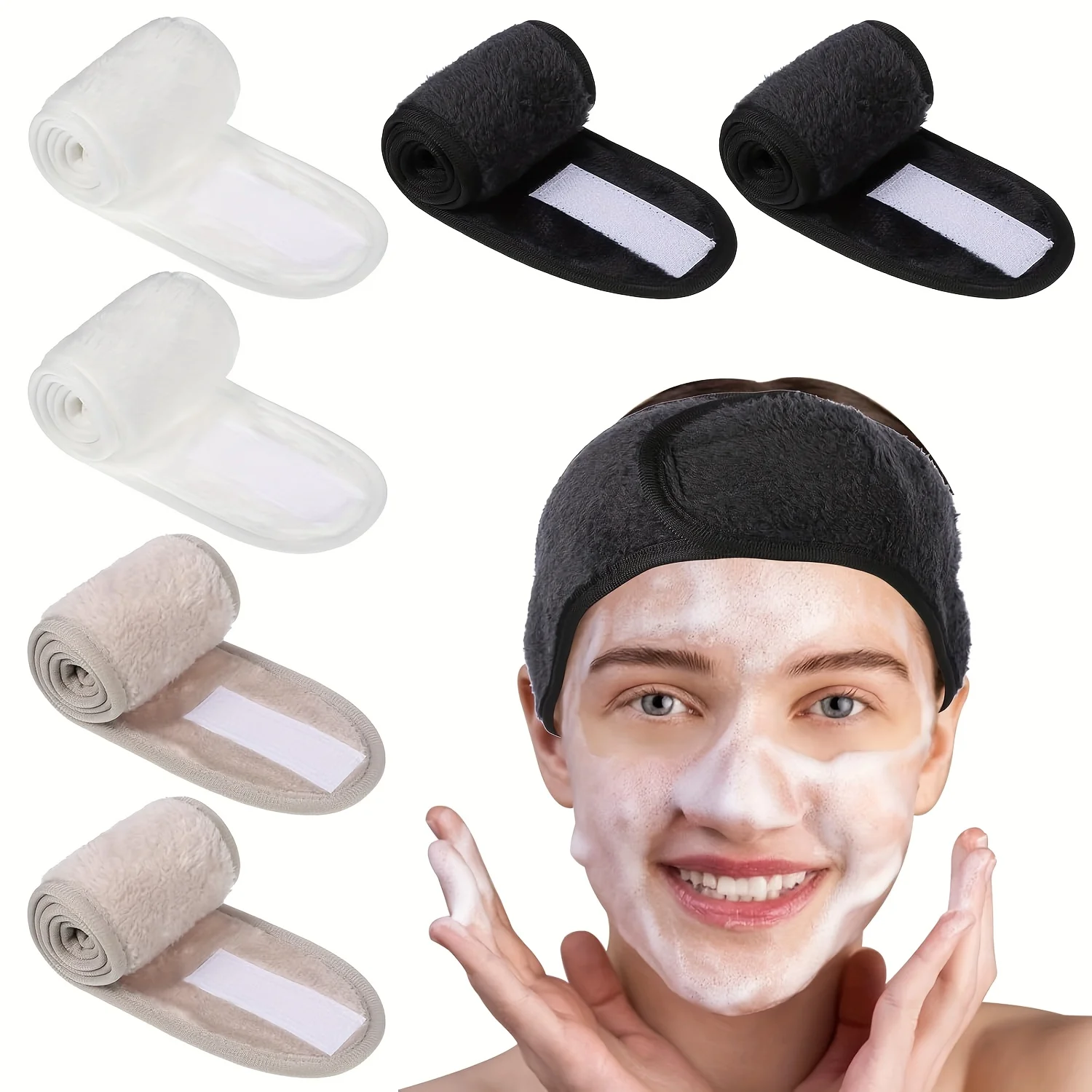 

6-piece Women's Spa Face Headband Set, Adjustable Flannel Face Wash Headband, Skincare Headband, Makeup Headband, Face Washing