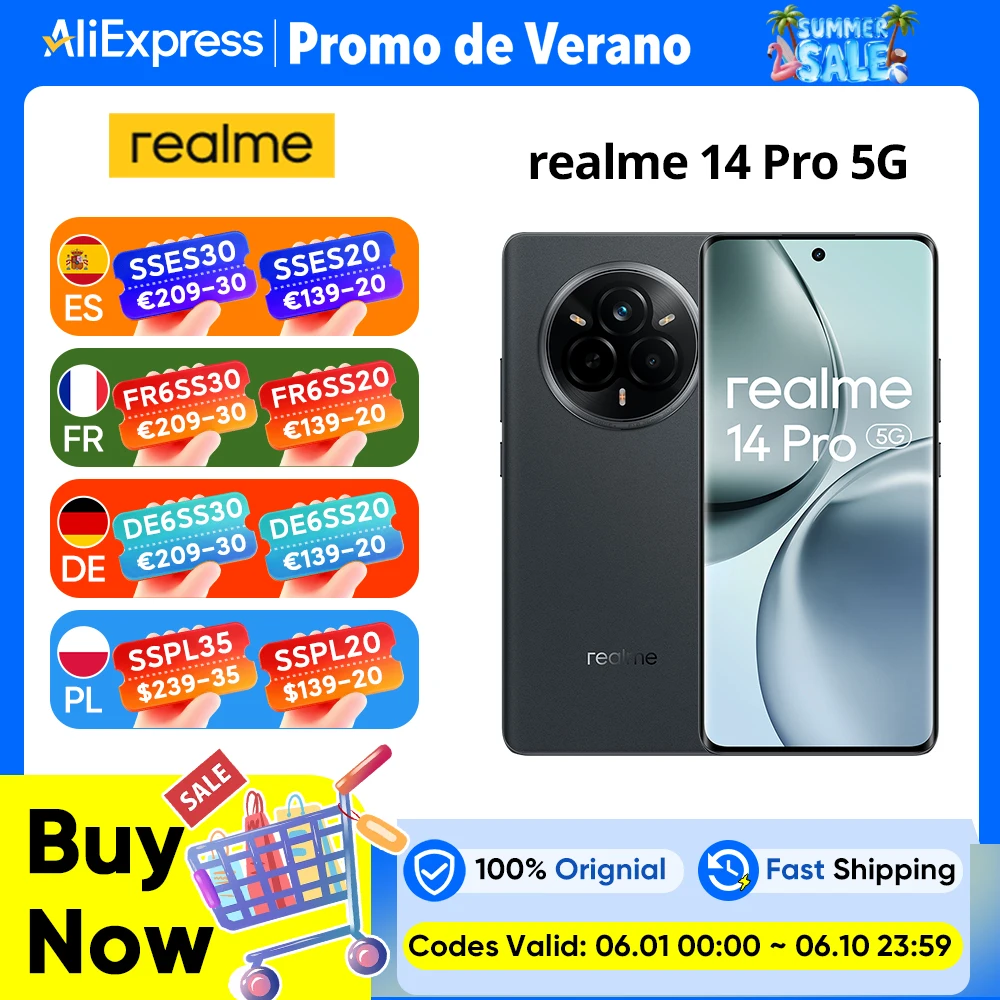 Version mondiale Realme 14 Pro 5g Smartphone 5g Processeur Dimensity 7300 Chipset Sony Imx882 Appareil photo avec OIS Écran