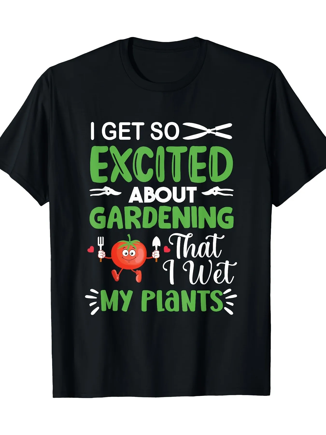 Herren-Garten-Enthusiasten-T-Shirt im lässigen Stil „I'm So Excited About Gardening That I Got My Plant“-Design, nass, 100 % Baumwolle, kurze Ärmel, lässige Passform, schwarzer bunter Druck, perfekt für Gartenliebhaber