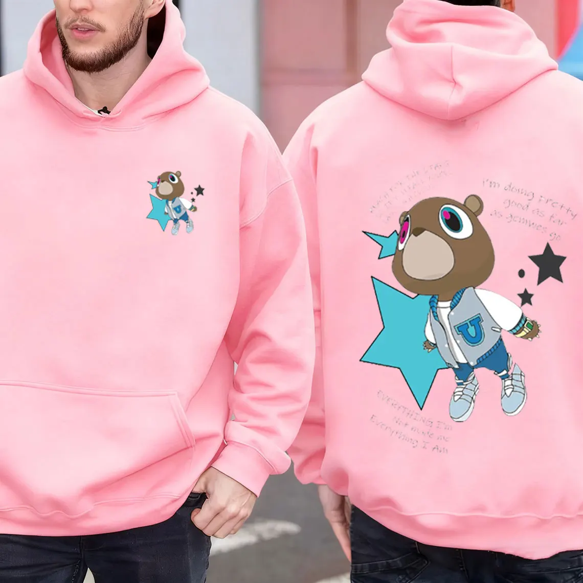 Kanyee Bear قميص التخرج التسرب الرسم الشارع الشهير الراب الهيب هوب هودي عادية طاقم الرقبة عادية موضة لينة مريحة القمم #6