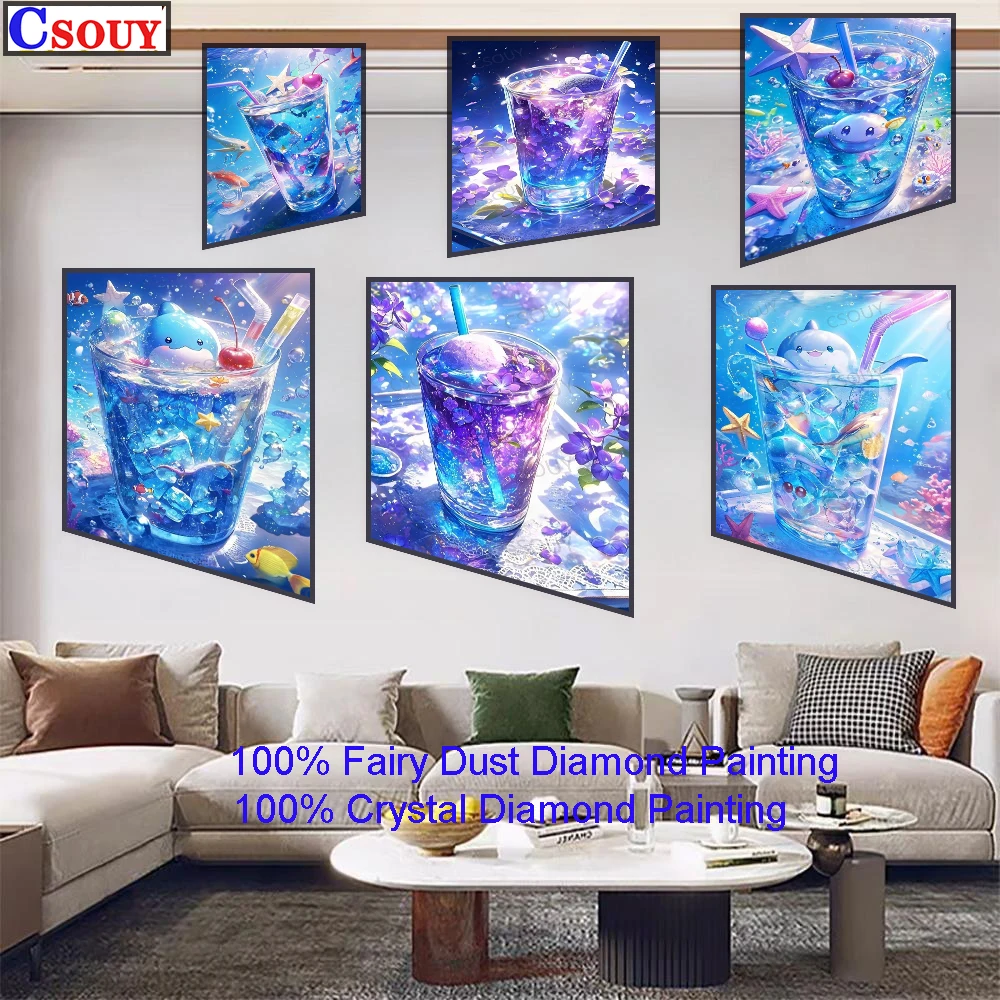Blue Glass Ice Cubes 100% Fairy Dust Diy Diamond Painting Cross Stitch 5D Embroidery Square Mosaic Home Decor Needlework Crystal