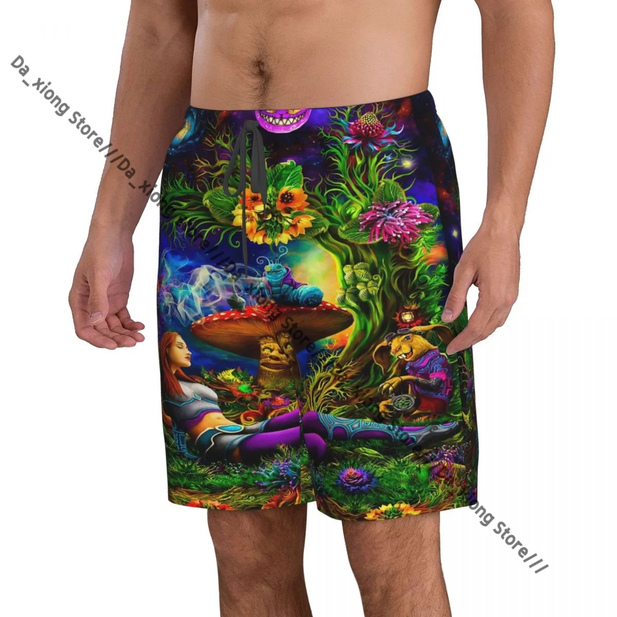 Men Beach Short Quick-drying Swimming Trunk Mushroom Psychedelic Swimwear Swimsuit Bathing Shorts