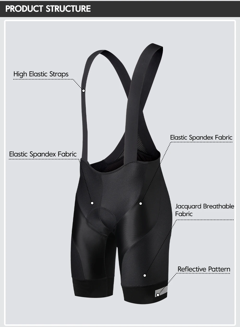 RION Herren Radsport-Trägerhose Gepolsterte Tights Rennrad MTB Fahrradbekleidung Atmungsaktiv 5H Reithose Hyosung Creora Elastan – Detail 6