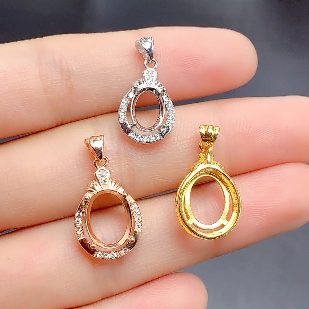 S925 Silver Inlay Elliptical 7*9mm Pendant Popular  Women DIY Empty Support Holder Wedding Exquisite Jewelry Making Accessory