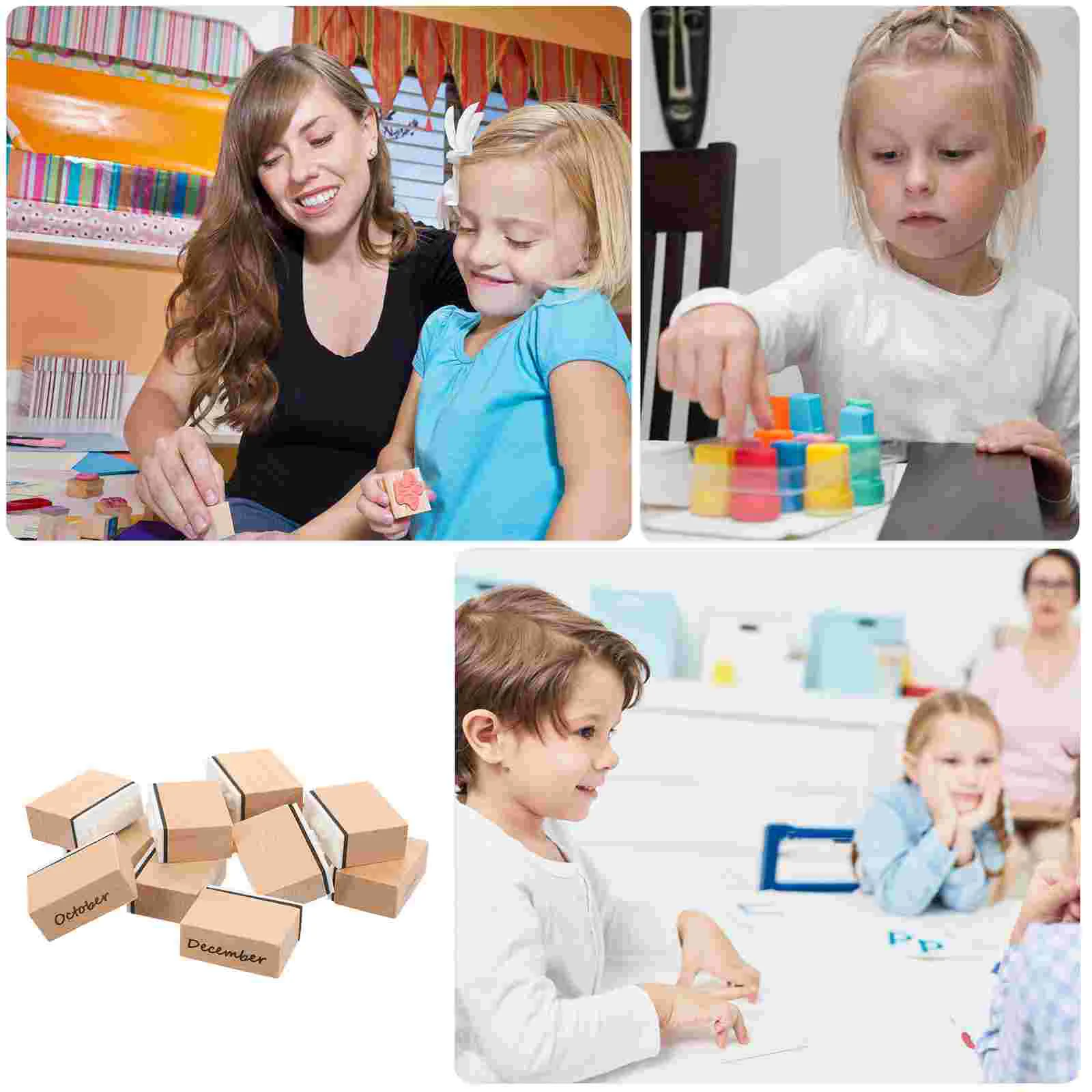 Juego de sellos de madera con números árabes para niños, calcomanías para manualidades, números, novia