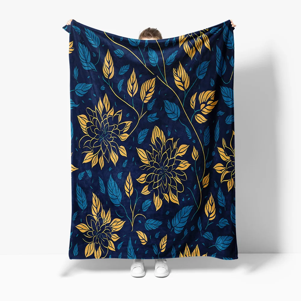 

Темно-синее флисовое одеяло с цветочным принтом и нежным цветочным узором для женщин и детей, диван-кровать, подарок