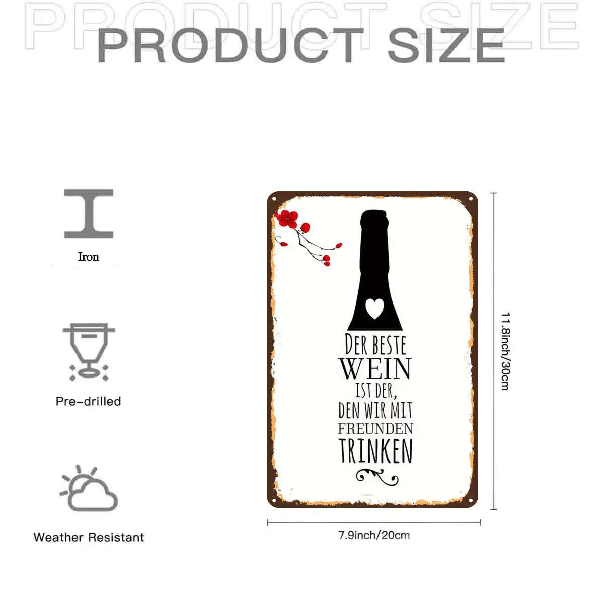 2D Flat, 1pc, Best Wine with Friends SignMetal Sign, Pre-Drilled Holes, Suitable for Indoor, Garden, Outdoor, Home, Office,