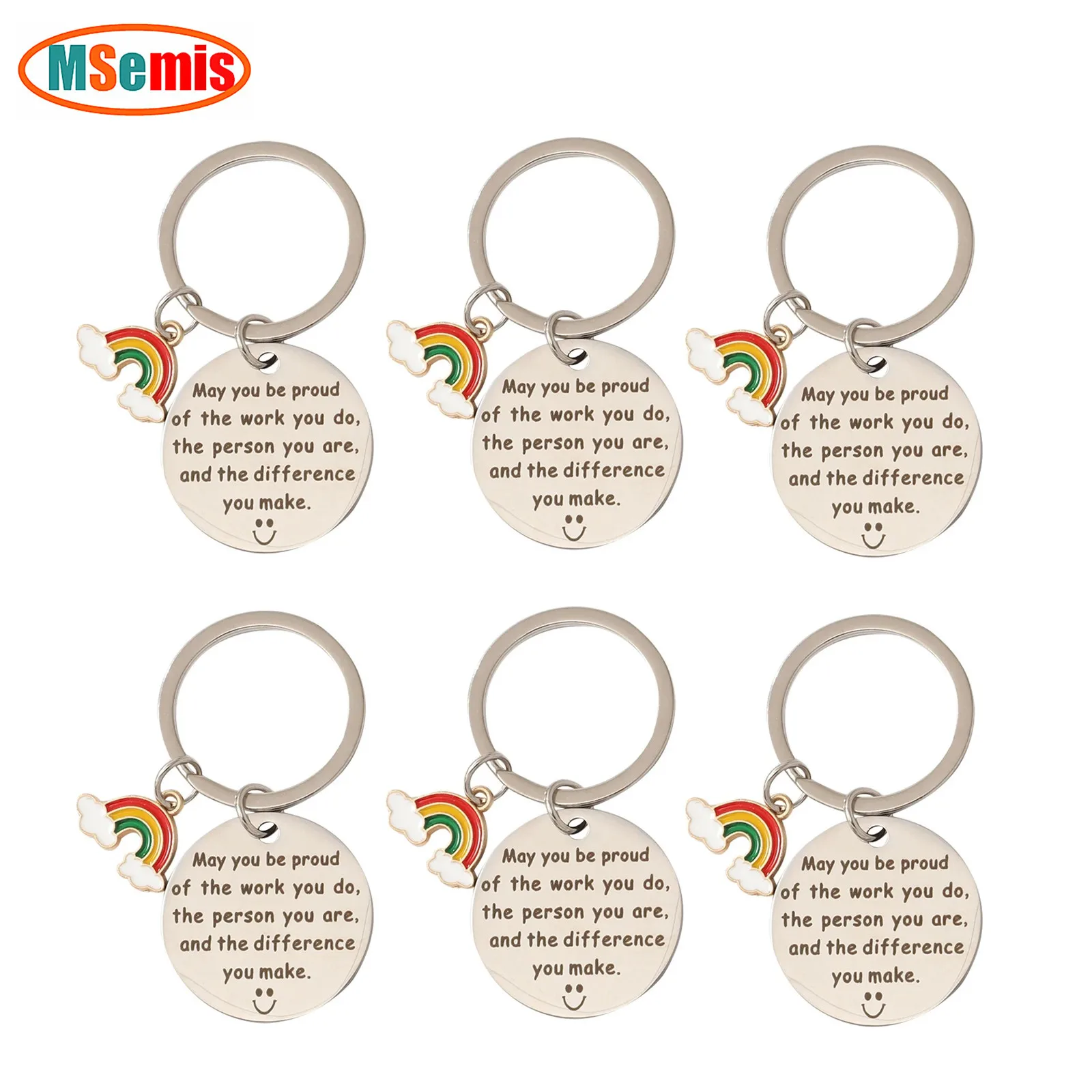 

6Pcs Stainless Steel Keychains Rainbow Butterfly Charms Lettering Keychains Friends Gift Birthday Gift Keychains