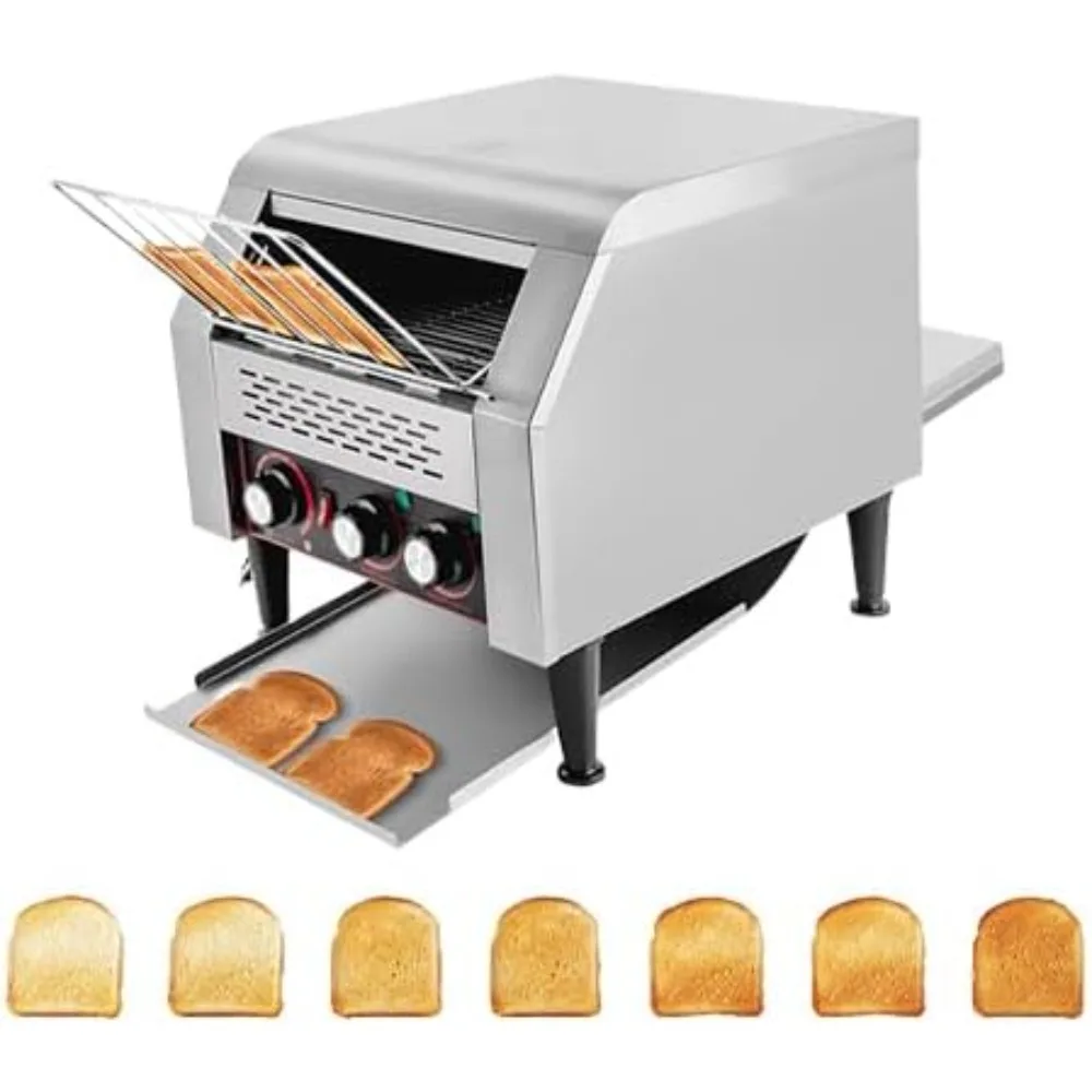 

300 Slices/Hour Commercial Conveyor Toaster, 2200W Stainless Steel Heavy-Duty Industrial Toasters W/Three-ring Heating Tubes