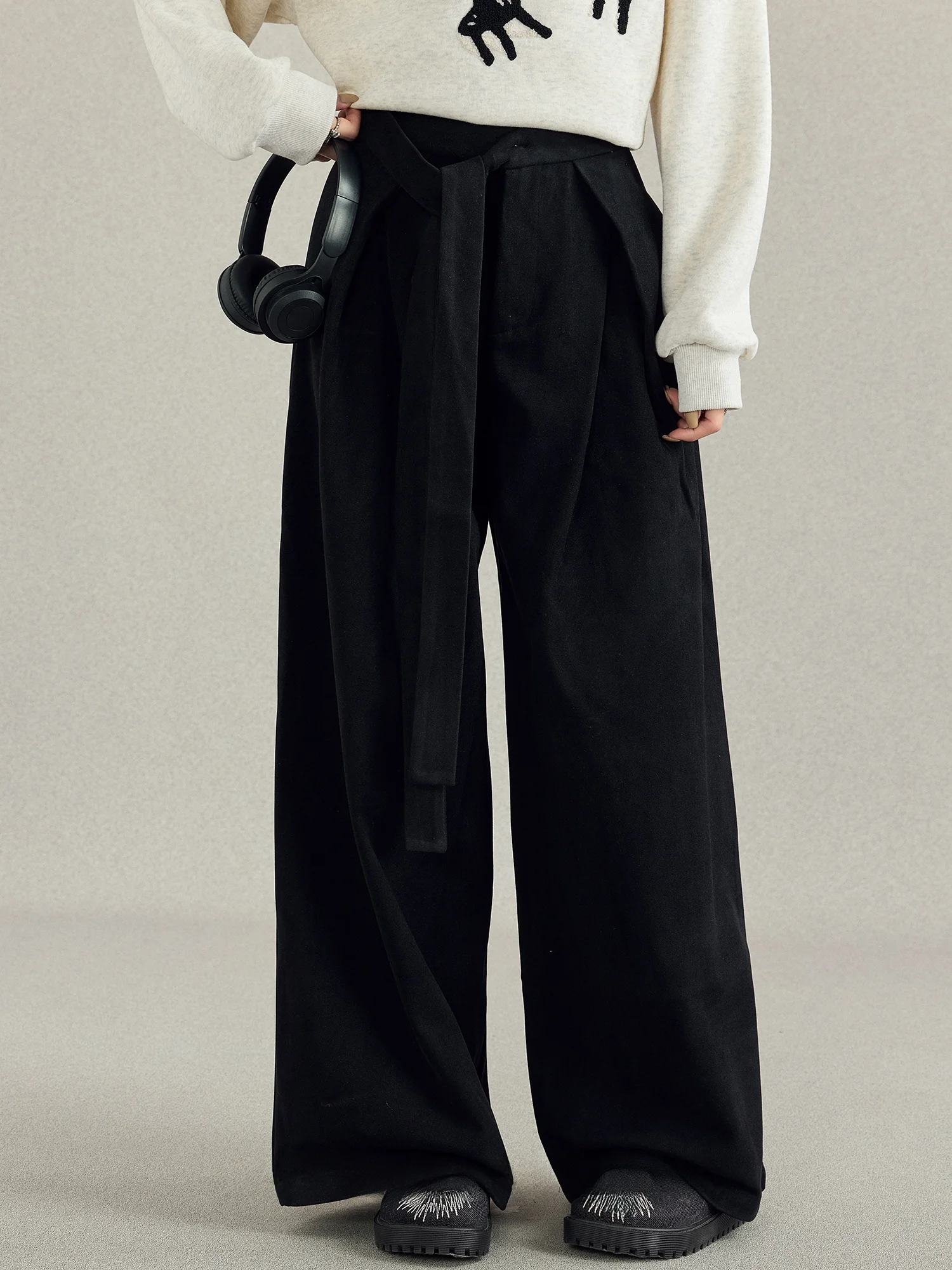 

Bla Wide Leg Suit Pants Women's High Waist Drapey Autumn Winter Faionable Straight Cut Formal Trousers Ele Sle