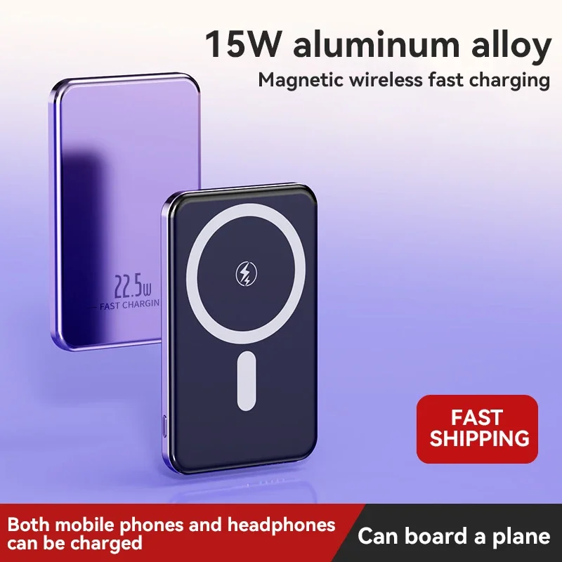 50000mAh Wireless Power Bank Ultra-Thin Magnetic Portable Charger 22.5W PD Super Fast Charging for iPhone Samsung