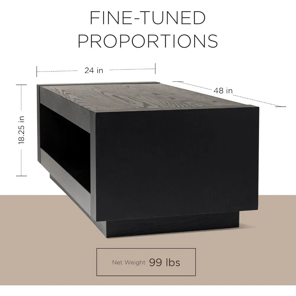 Large 2 Tier Contemporary Rectangle Wooden Center Coffee Table with Shelf Storage for Living Room in Refined Finish