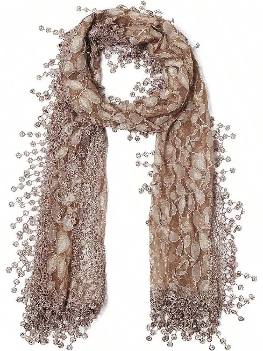 

Lightweight Leaf Lace Fringe Scarf Shawl For Women Bridal Wedding Accessory