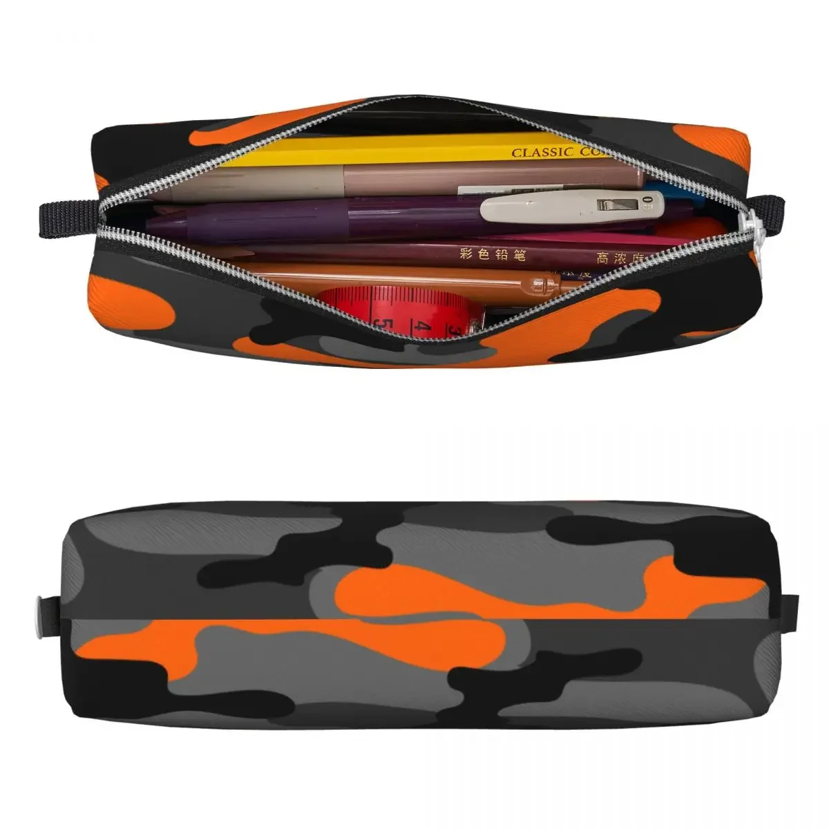 Orange  Camouflage Pencil Case Fun Army Camo Pen Holder Bags for Student Large Storage Office Gift Pencilcases