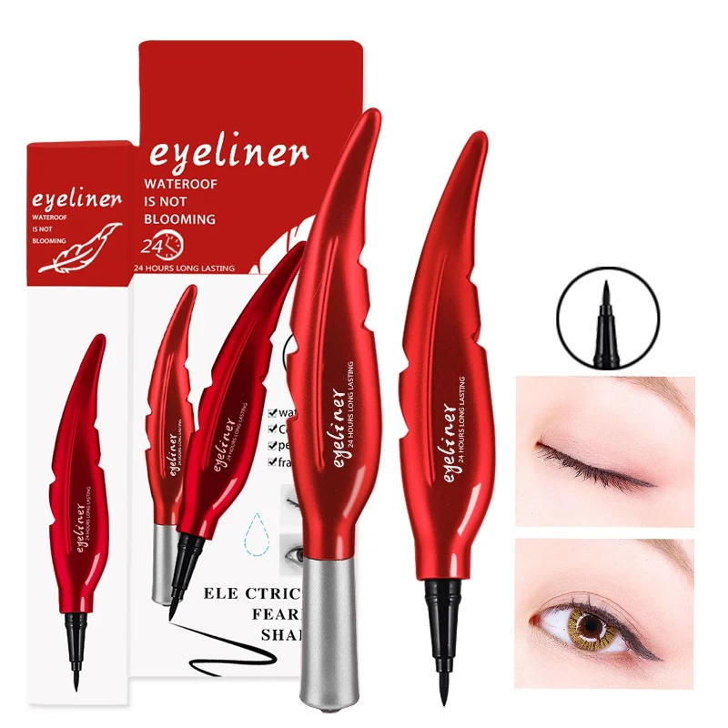 قلم تحديد العيون السائل الأسود ، تصميم على شكل ريشة ، يدوم طويلاً ، مقاوم للماء ، قلم تحديد العين ، مستحضرات تجميل العيون الجميلة