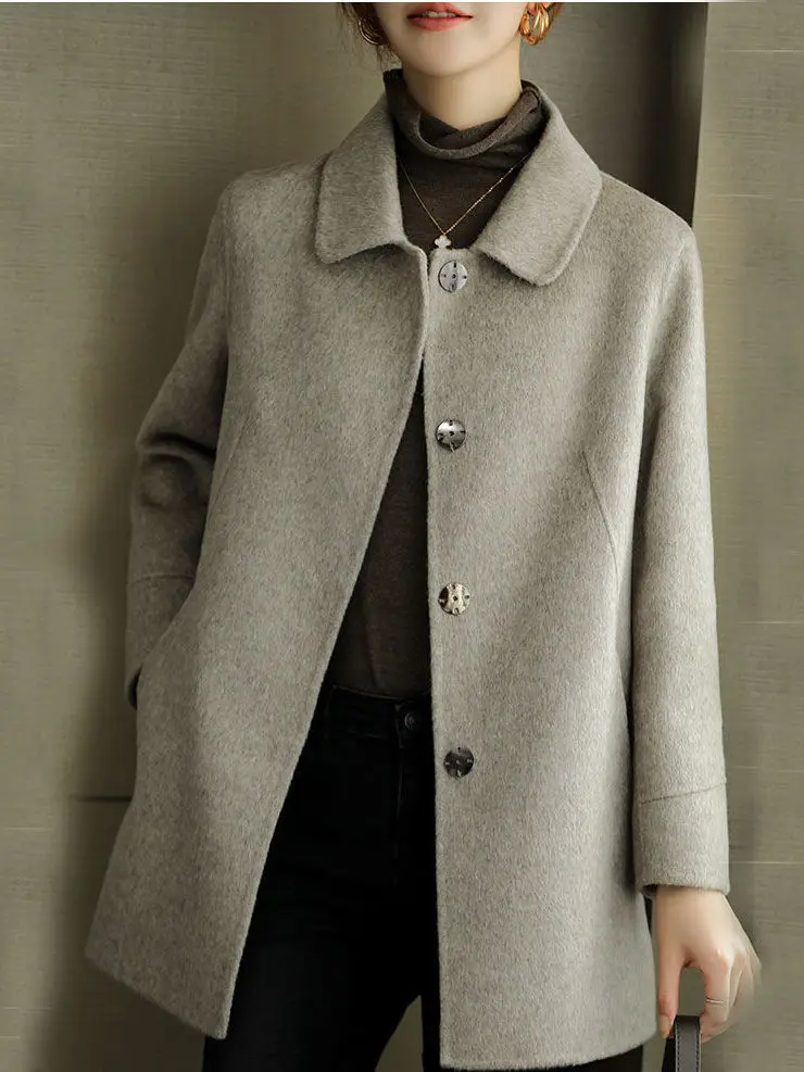 

Осенне-зимнее пальто-кардиган для женщин с воротником в горошек, длинными рукавами, простое, маленького размера, из высококачественного твида, верхняя одежда