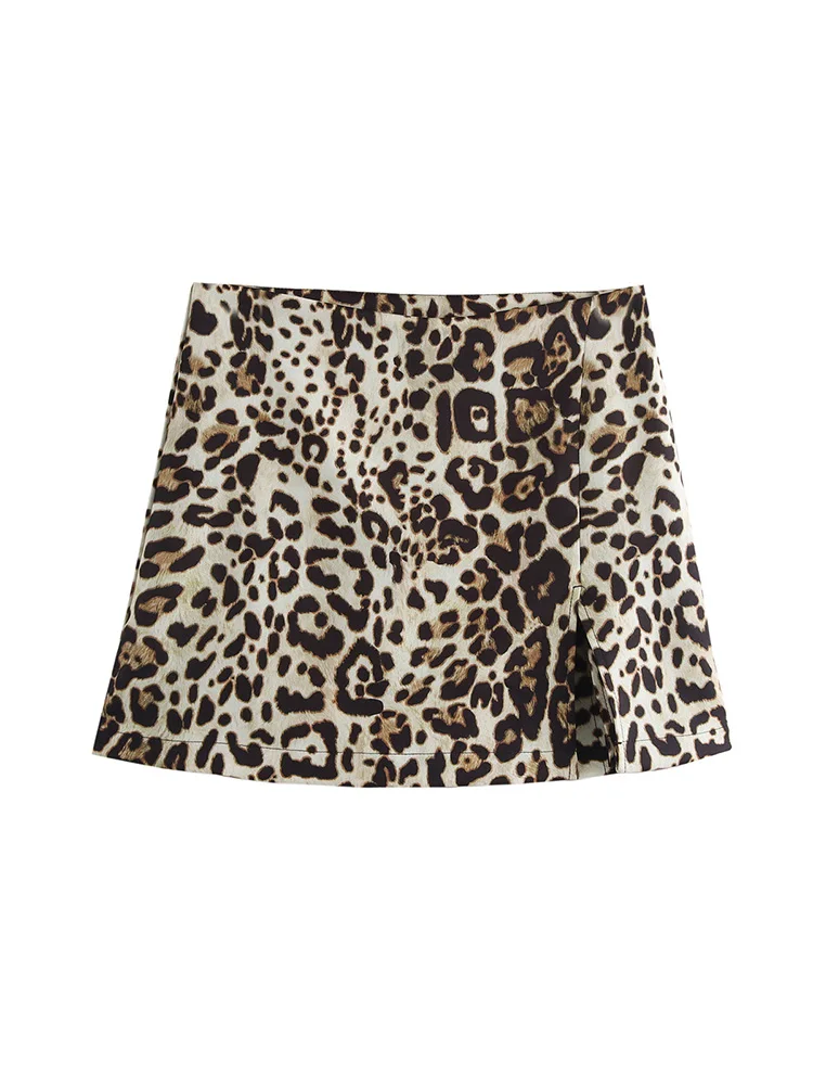 SIYANG Women Fashion Chic Leopard Skirt Shorts Femael Side Slit Zipper Shorts Ladies Casual Streetwear