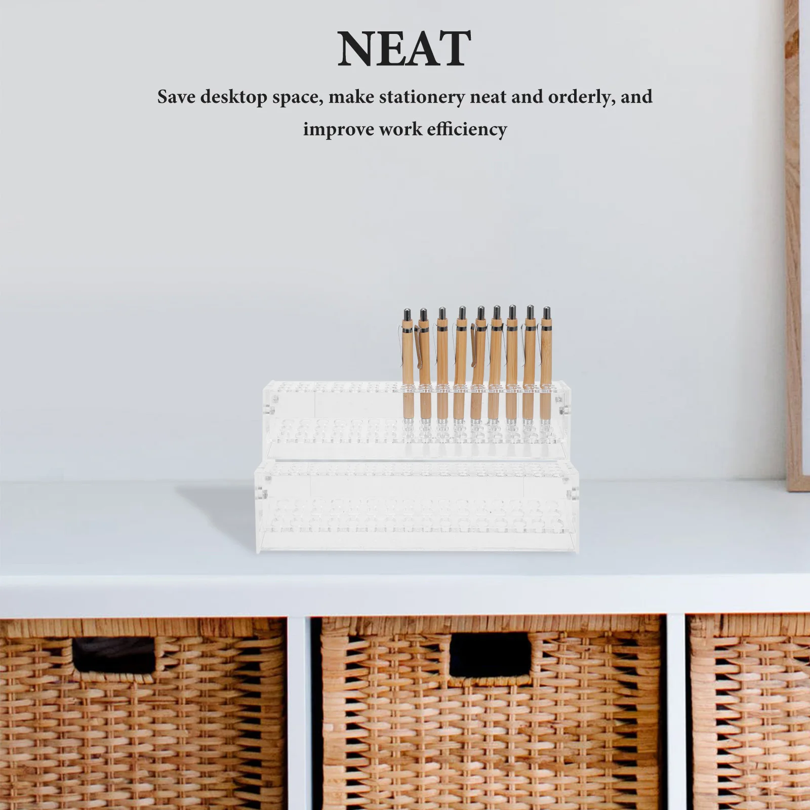 

1Pcs Clear Acrylic 48 Hole Double Layer Pen Stand Pencil Organizer Desk Holder Makeup Brush Display Rack Eyebrow Pen Organizer