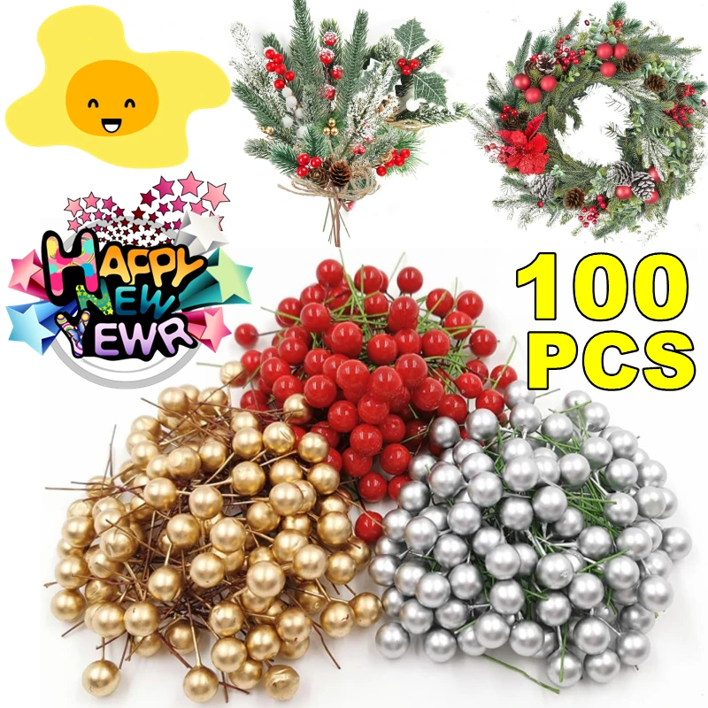 새로운 100/50PCS 미니 인공 딸기 레드 가짜 베리 체리 오시 베, 크리스마스 DIY 꽃 화환 장식 새해 홈 장식