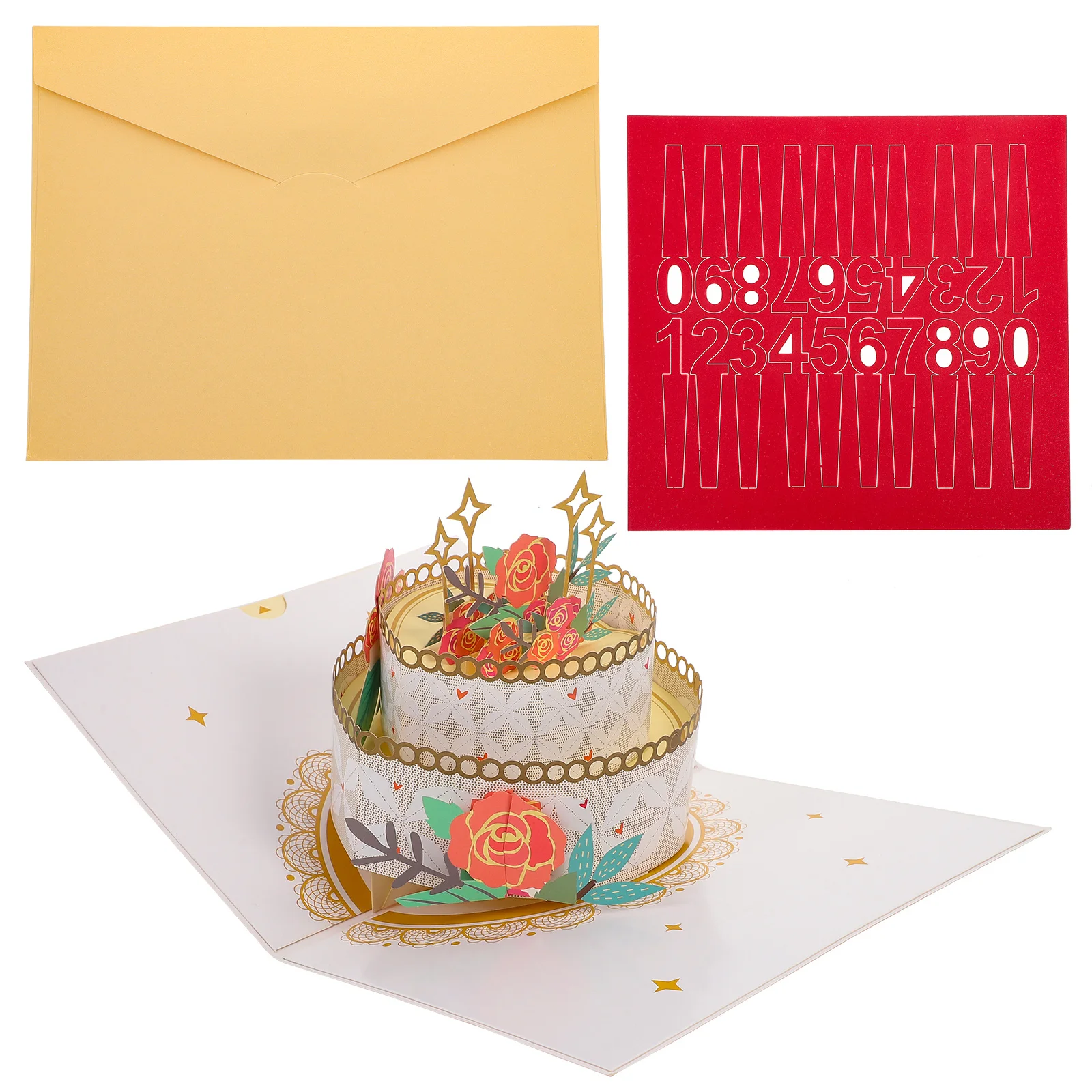 

-Up Rose Cake Greeting Birthday Blessing Gift For Women Men Novelty Invitation Appreciation Cards Decorative Flower Cake