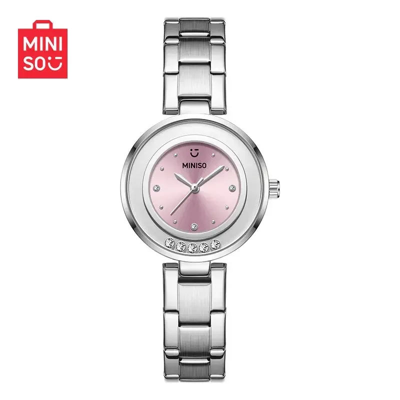 Miniso Original Small Disc Fritillary Diamond Watch Fashion Steel Belt Waterproof Quartz Girl's Watches