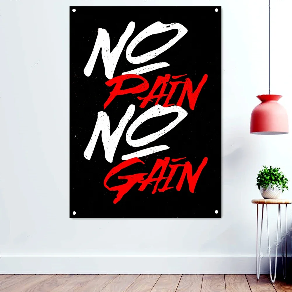 

NO PAIN NO GAIN Gym Workout Motivation Poster Wall Art Hanging Paintings Bodybuilding Exercise Wallpaper Banner Flag Wall Decor