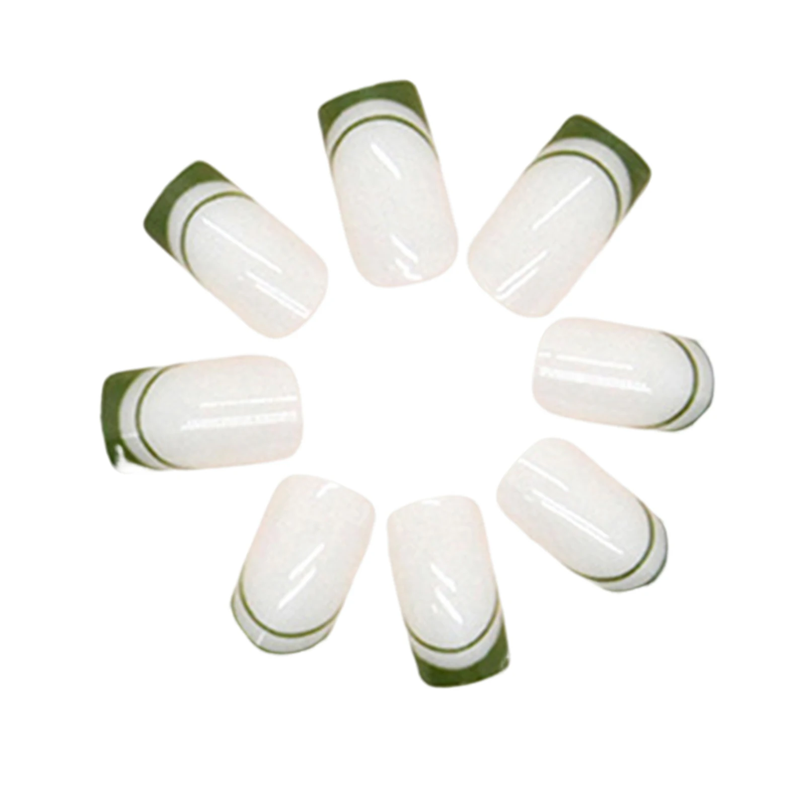 Green Tips White Fake Nails Lightweight and Easy to Stick Nails for Women and Girl Nail Salon