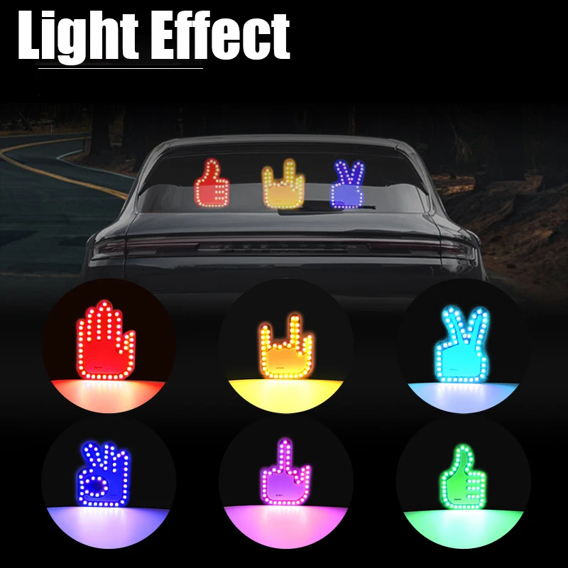 Middle Finger Gesture Lamp Car Finger Light With Remote Control USB Car Rear Window Atmosphere Lights Hand Lamp Sticker