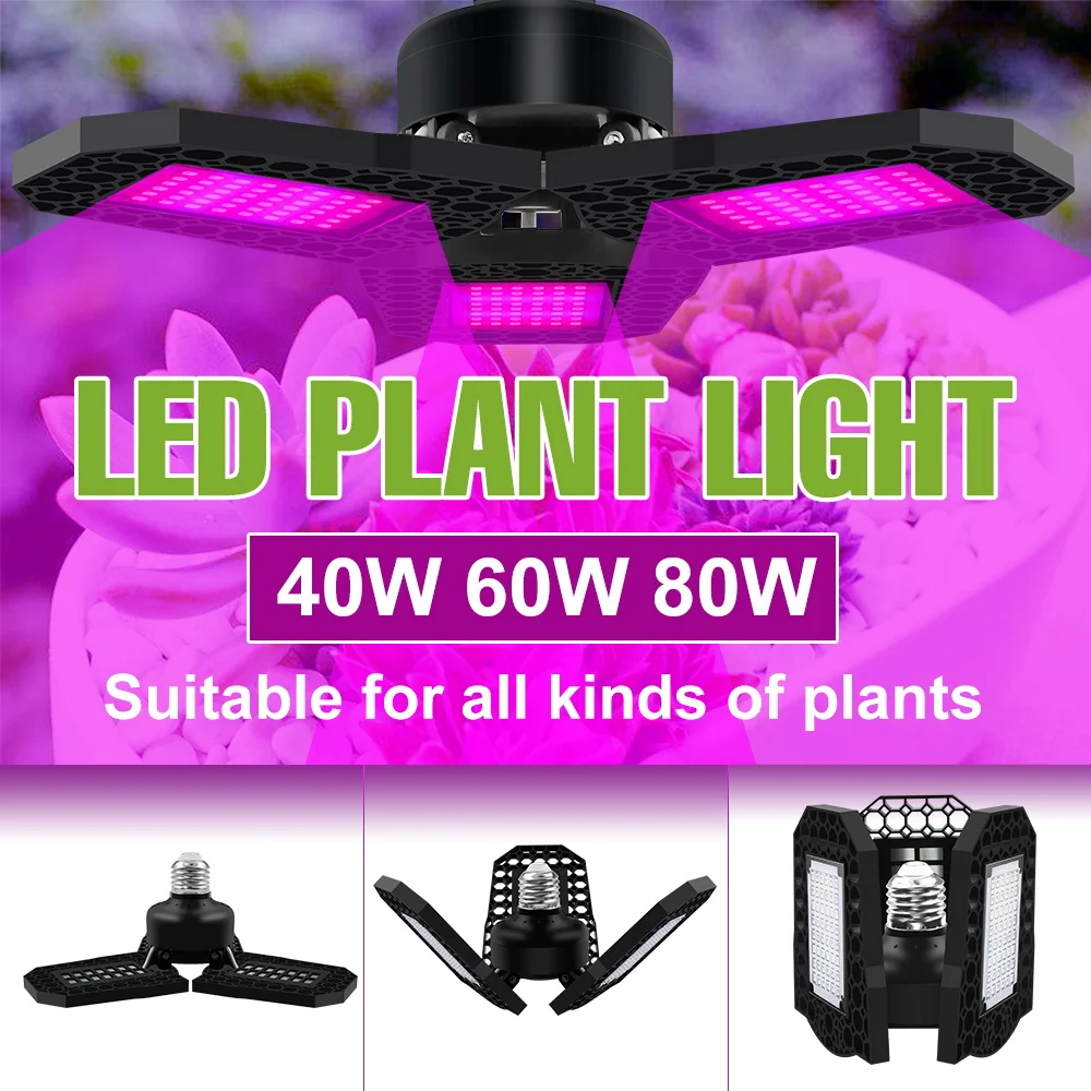 

80W LED Full Spectrum Indoors Grow Bulb E27 Foldable Plant Fill Light Greenhouse Tent Hydroponic Vegs Flower Cultivation Lamp