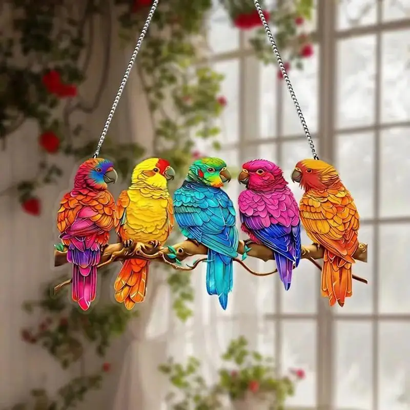 

Flat Branch Parrot Decor Colorful Bird Acrylic Branch Parrot with Chain Flat Art Living Room Bedroom Garden Rustic Decoration