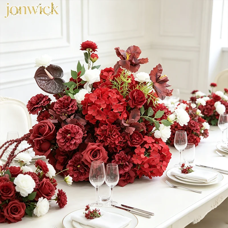 Burgunderrotes Anthurium Künstliche Blume Dunkelrote Rose Blumenarrangement Hochzeitstisch Bodenblume Party-Hintergrund Gang Bühnendekoration – Detail 4