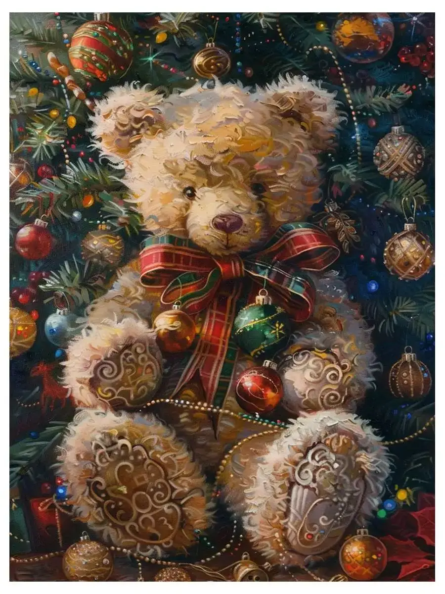 1 Stück 30X40CM/11,8*15,74 Zoll Weihnachtsgeschenk: Ein Teddybär Gestempeltes Kreuzstich-Set DIY-Kit 11CT/14CT Neu eingetroffen – Detail 1