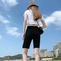 Feynzz Fashion New Summer Women High Waist Button Wigh Leg Jeans Shorts Casual Female Loose Fit Blue Denim Shorts