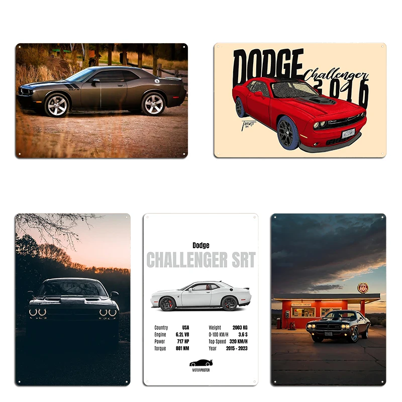 دودج تشالينجر SRT 2016 Fanart الأحمر R/T هيمي الظل المعادن الرجعية اللوحات حفلة خمر مصمم تين تسجيل ملصق
