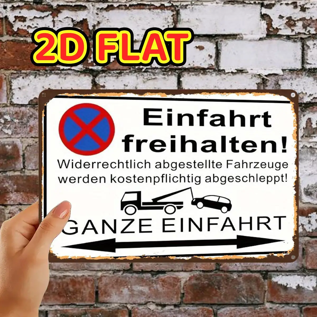 2D Flat, 1pc, No Parking Zone Sign with Tow Truck Illustration Metal Iron Sign, Pre-Drilled Holes, Suitable for Indoor, Garden,