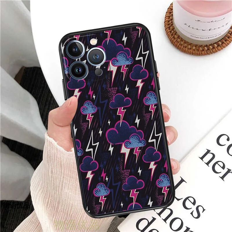 Anti-Drop Soft Phone Case For Apple iphone 13 14 Plus 15 Pro Max 12 Mini 11 7 8 6s X XS XR SE Tornado Lightning Art Matte Cover