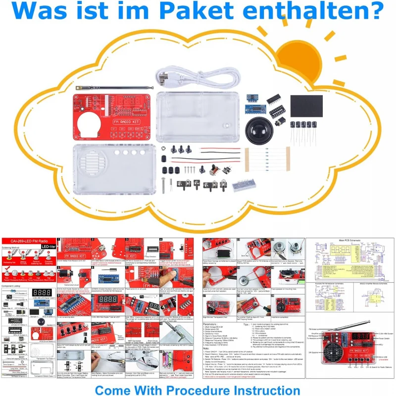 مجموعة راديو FM DIY مع سماعات الرأس وشاشة عرض رقمية USB، مناسبة للتعليم والتعلم وممارسة اللحام بنفسك