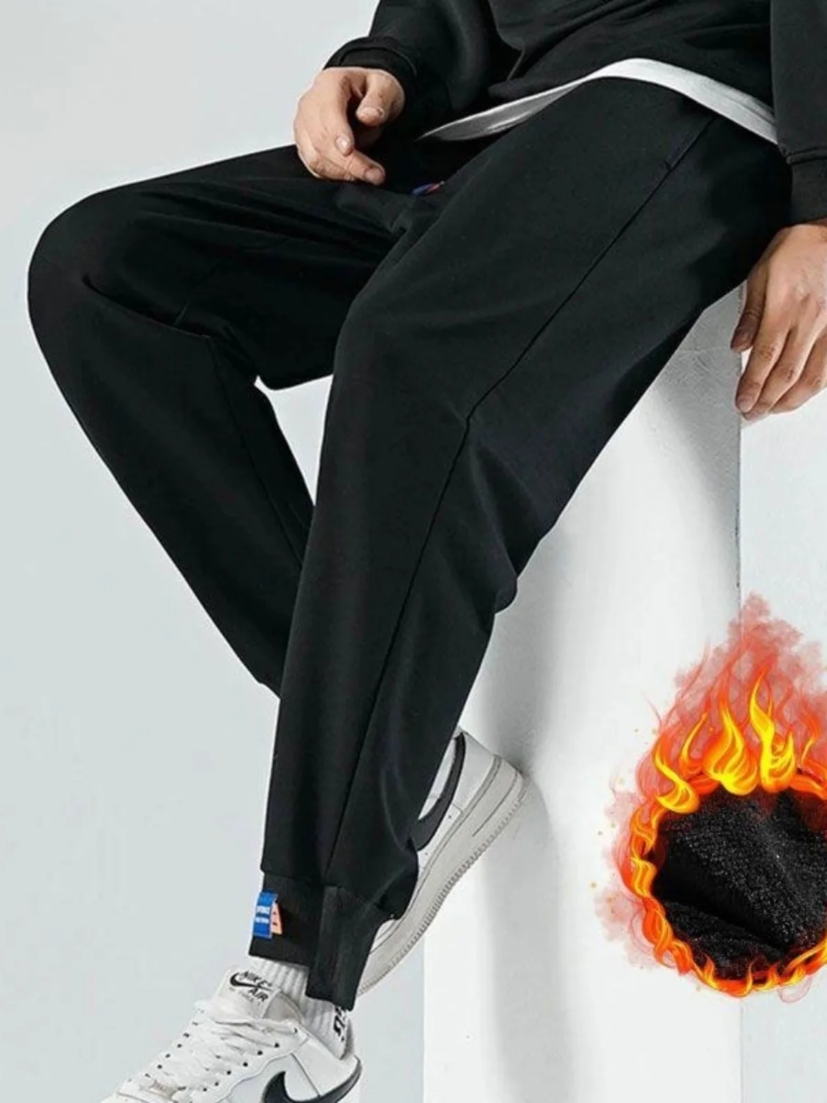 

Men's Casual Fce Lined Sport Pants mid High Waist Long Trousers Autumn Winter Thiened Cotton Youth Faion Trend Brand