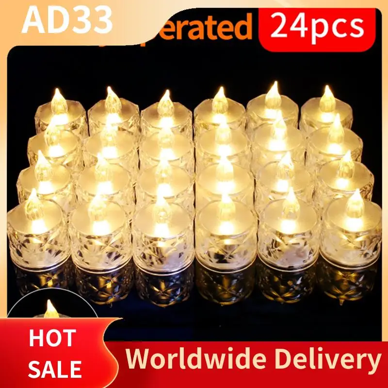 Top Deals 24 Pcs Led Tealight Candles Battery Operated Smokeless Candle Lamp For Valentines Weddings Dining Tables (1.42*1.97In)